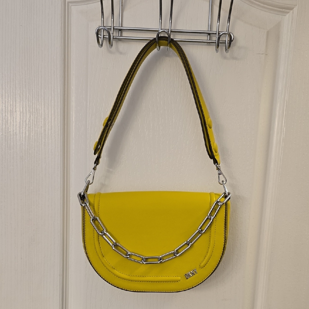 DKNY Vibrant Yellow Shoulder Bag with Silver Accents